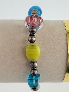 Lampwork Glass Bead Bracelet Artisan Toggle Clasp Multicolor